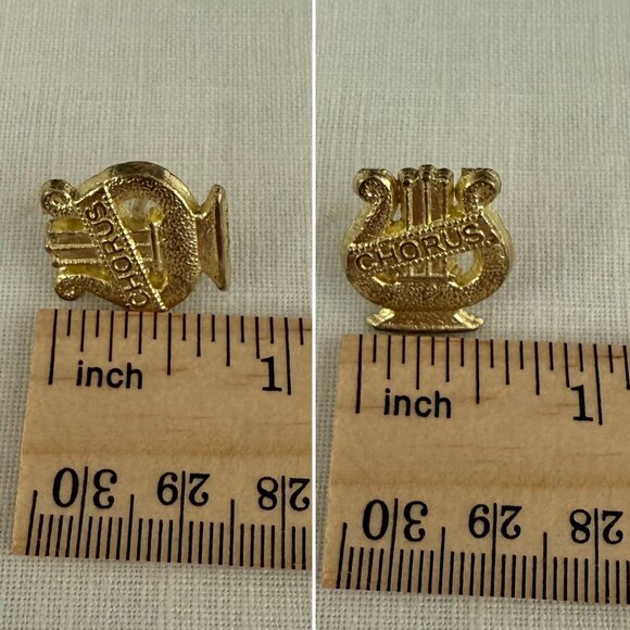 Chorus Lyre Shaped Goldtone Lapel Pin Badge With Secure Clutch Back Choir Singer - Picture 2 of 6